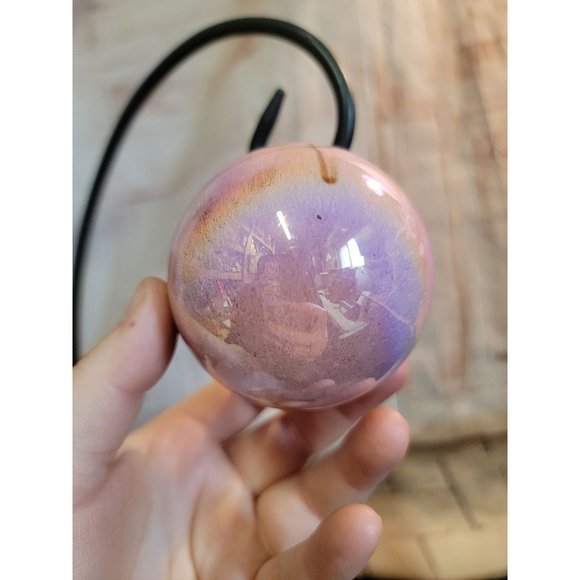 Holographic pink glass ball ornament Xmas decor - Picture 3 of 6